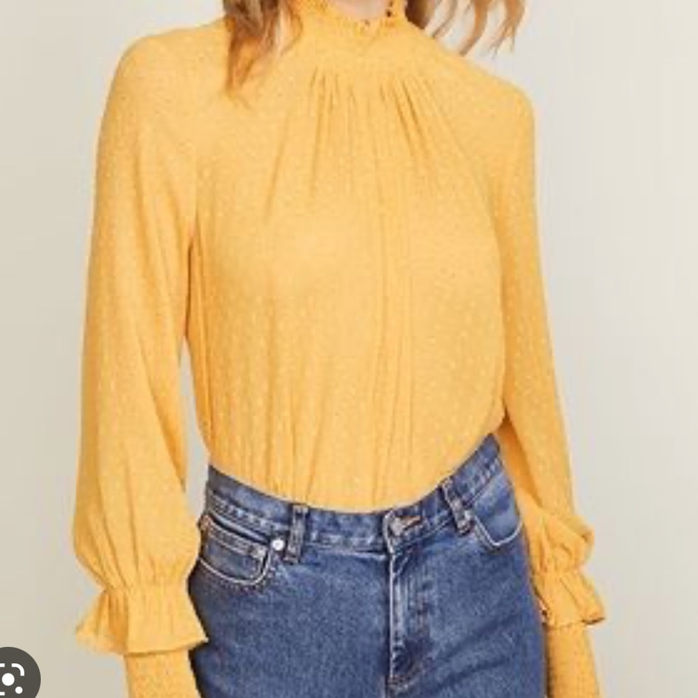 English Factory Ruffle Yellow Blouse Size Small